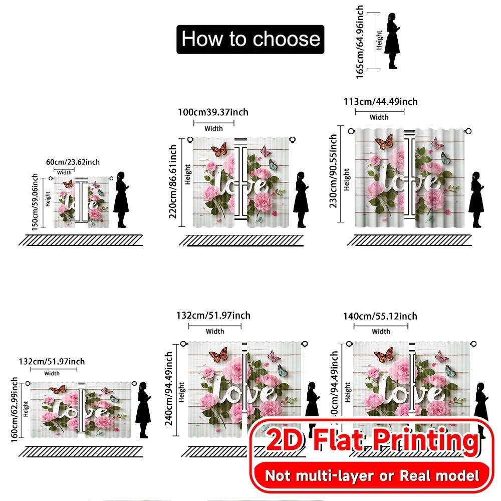 2D Flat Printing  2pcs Floral Romance Chic Print Curtains Versatile Fabric Curtains All Seasons Use for Bedroom   Living Room