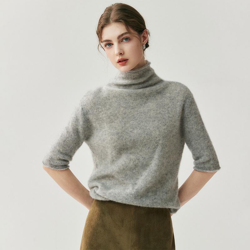 Women's Autumn/Winter Semi-High Neck Cashmere Silk Sweater