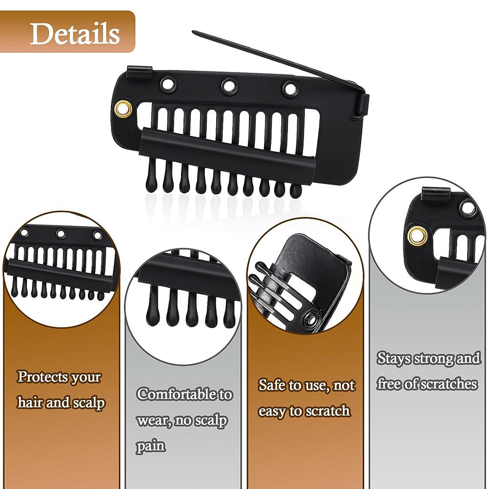 15Pcs Dupatta Clip With Safety Pins 10-Tooth Stainless Steel Hair Extension Clip