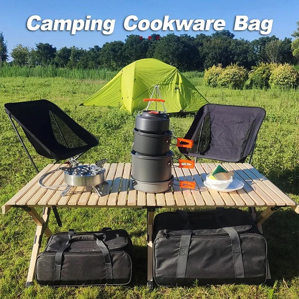 Heinast Camping Kookgerei Tas Draagbare Grote Capaciteit Buiten Kooktoestel Servies Opbergtas Picknick BBQ Familie Activiteitenset