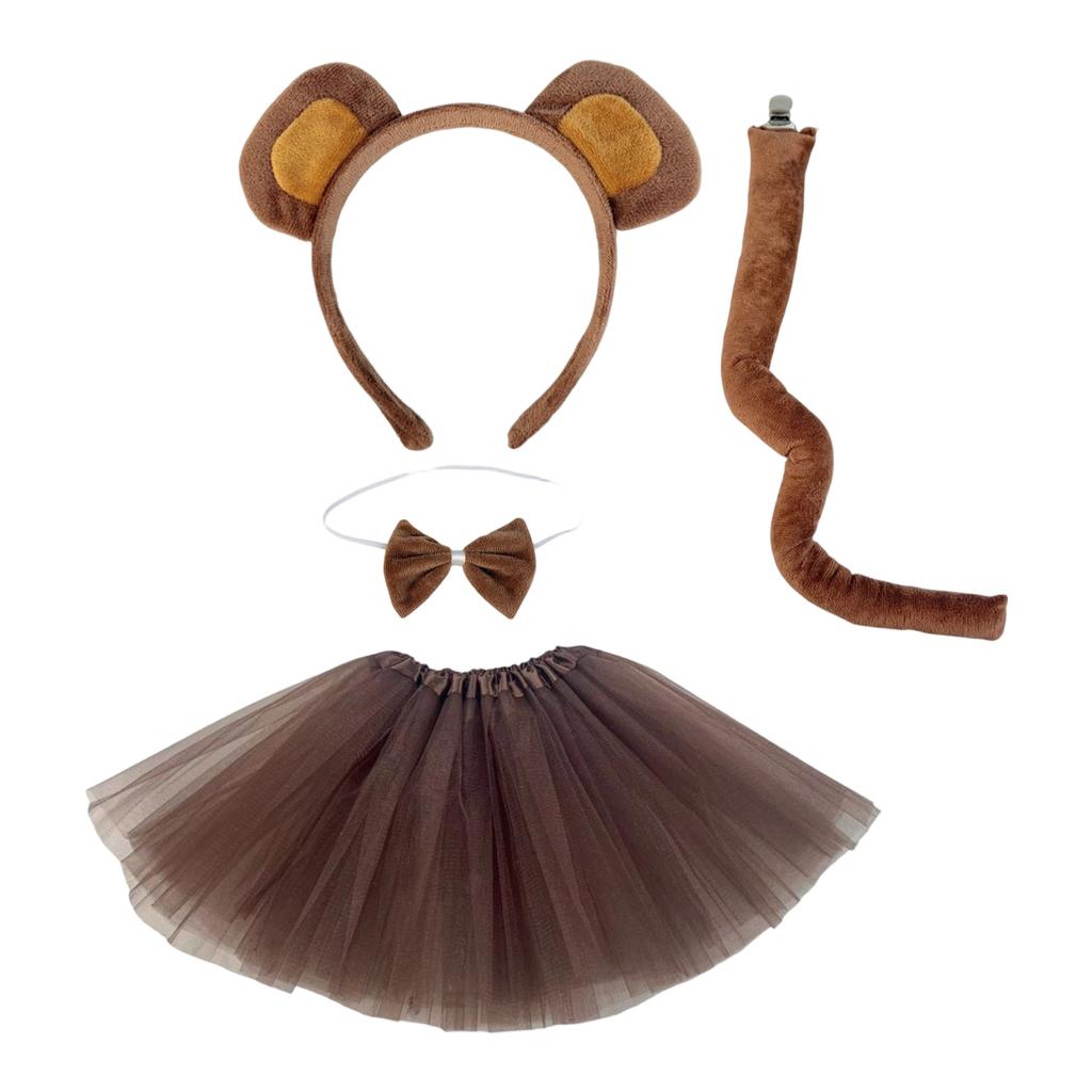 Girls Costume Set with Headband Tie Tail and Skirt for Halloween Party