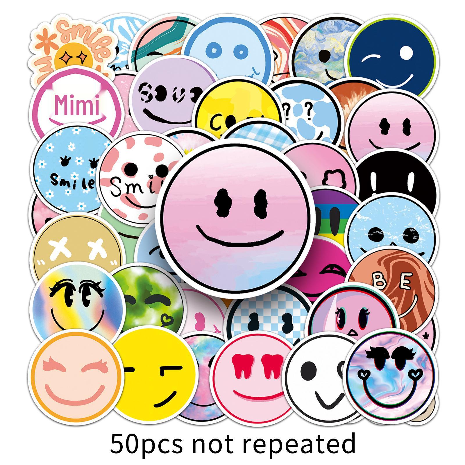 50 Creative Smiley Face Stickers for Skateboards, Luggage, Laptops, Cars, and Motorcycles