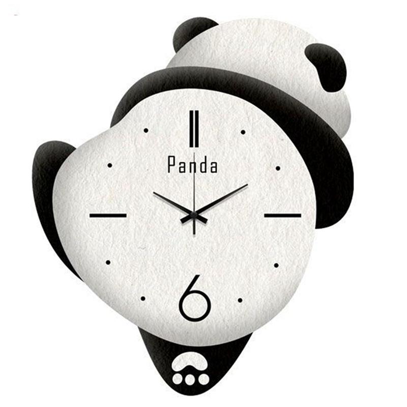 Cute Panda Clock Home Bedroom Cartoon Clock Children s Room Living Room Wall Clock Silent Punch-Free Durable Easy Install Photo Color