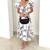 Langes Sommerkleid für Damen in der Mitte der Wade, Blumendruck, Puffärmel, lockeres Sommerkleid