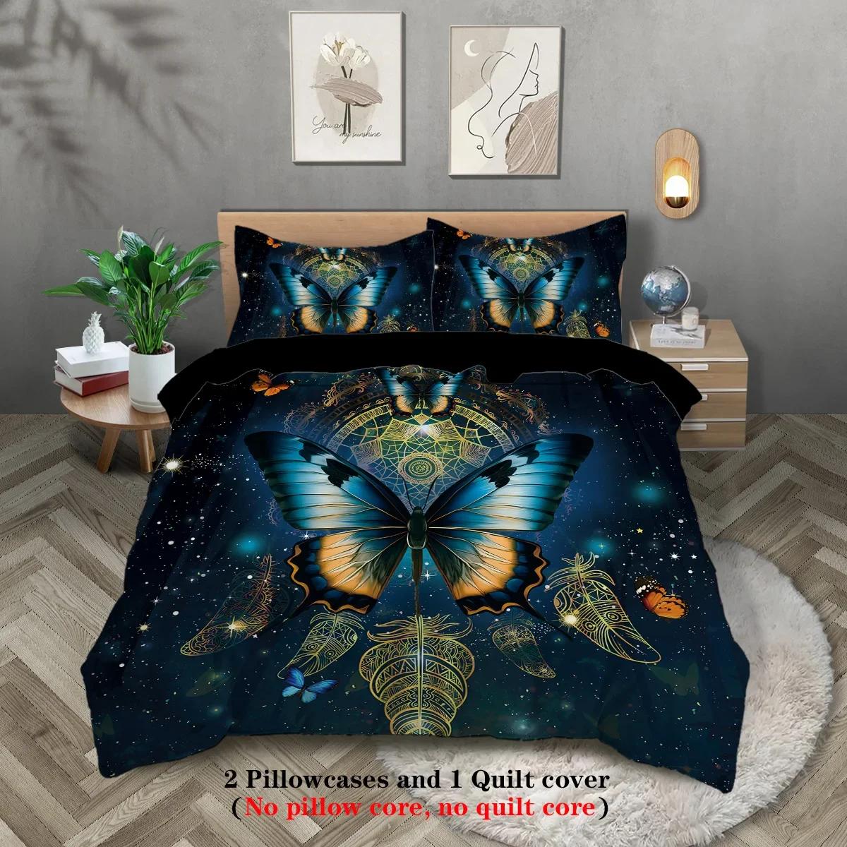 

3-Piece Set, Glowing Butterfly And Dream Catcher Pattern Printed Duvet Set, Queen, King, Double Bed, For Bedroom, Guestroom EU Twin(135x200cm)