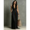 Women's Turn Down Collar Sleeveless Loose Fit Mid Waist Maxi Shirt Dress Casual Long Dress