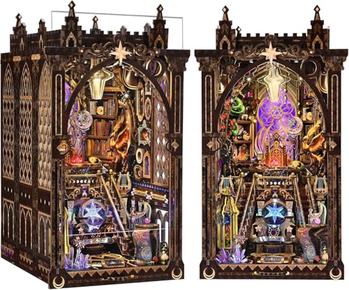

CRESYMME Book Nook Dollhouse Leeds Miniature House Log Cabin Kit, Wooden 3D Puzzle, Handmade for Adults, with LED Lights (Stargazing Tower)