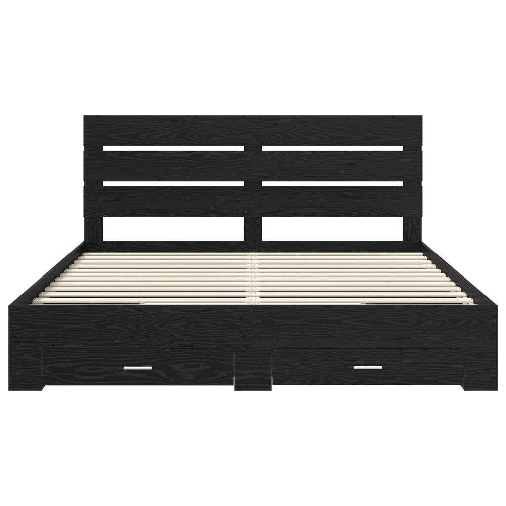 Bed Frame in Black Oak Look 180 x 200 cm Engineered Wood