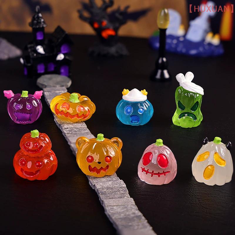 8Pcs/set Miniature Figurine Resin Craft Mini Fairy Garden Ornament Pumpkin Ghost Decoration  Luminous Halloween Micro Landscape
