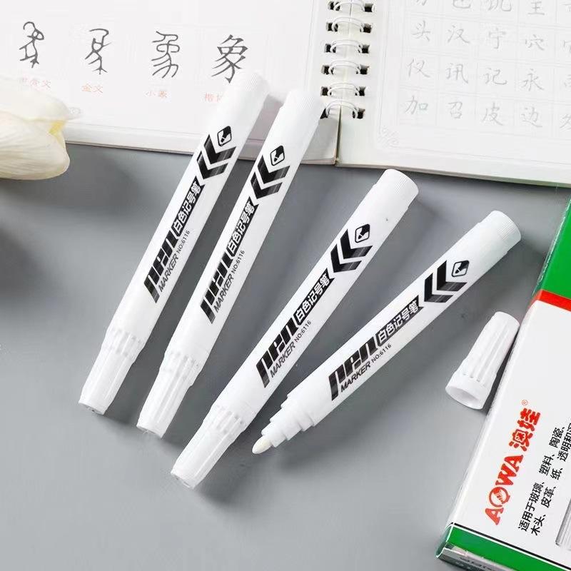 White Permanent Oil-Based Marker Pen Waterproof Fade-Resistant Bold Tip Paint Pen for Coding