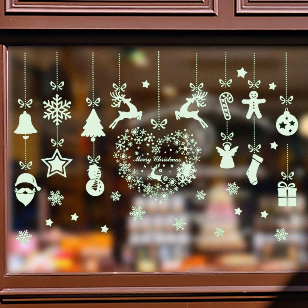 Adesivi murali per finestre di Natale che brillano al buio Adesivi per finestre luminose a forma di fiocco di neve di Natale