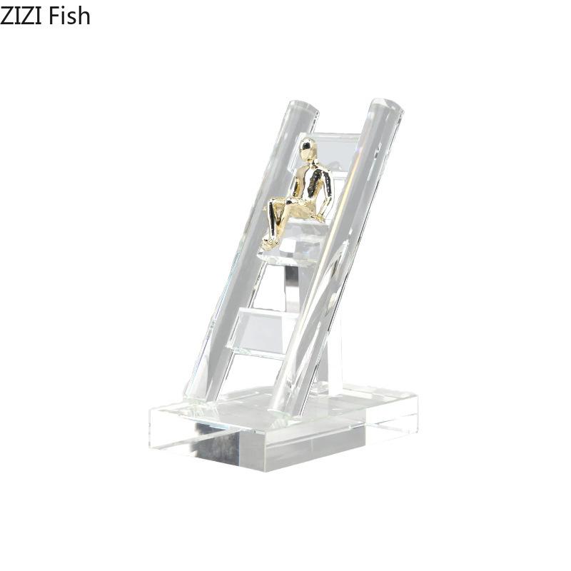 Crystal Staircase Golden Figures Statue Desk Decoration Creative Climbing Stairs Characters Resin Sculpture Room Aesthetic Decor