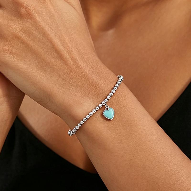 TIFFANY &CO Blue® Perles Diamant Bleu 4mm Argent 925 Émail Diamant Bracelet Femme GRP12057-Argent Petit