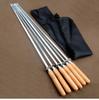 Wooden Handle Grilled Skewers Stainless Steel Barbecue Skewers Lamb Forks Needles With Cloth Bags Essential Barbecue Accessories