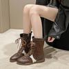 Fashion 4.5CM Latest Retro Knight Short Boots Women's Thick Soled Spring and Autumn Lace-up Western Boots Niche Low Heels Women Boots