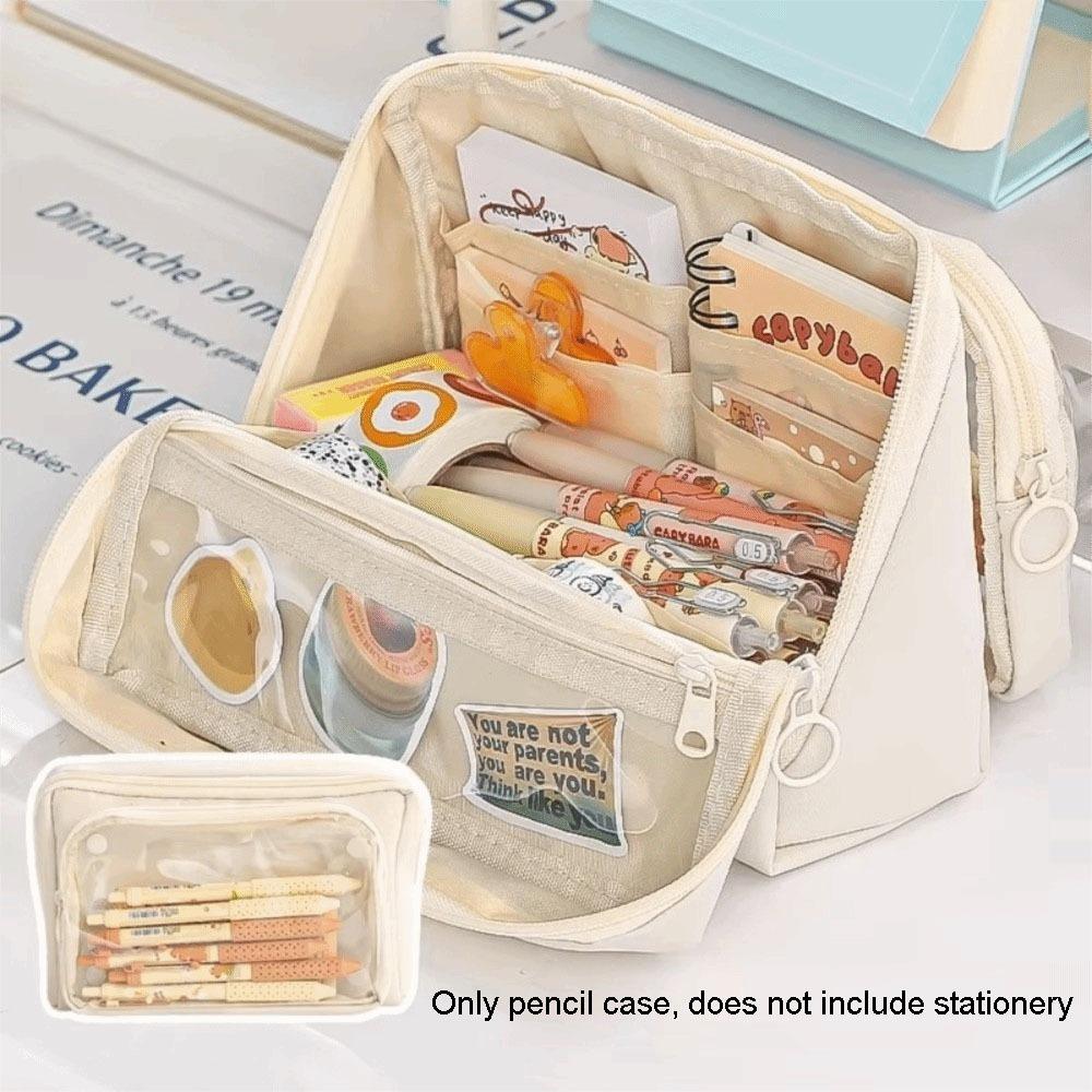 

Large Capacity Transparent Pencil Case Zipper Stationery Box Transparent Pen Bag Students Gift бежевий