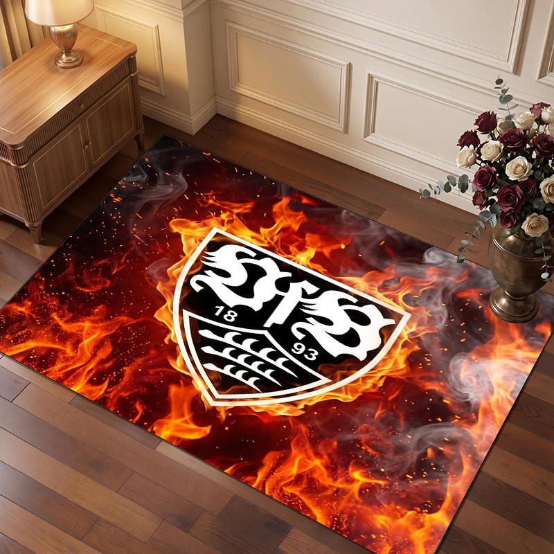 VfB Stuttgart Football Print Crystal Velvet Rug, Comfortable Water Absorbent Non Slip Indoor Floor Carpet