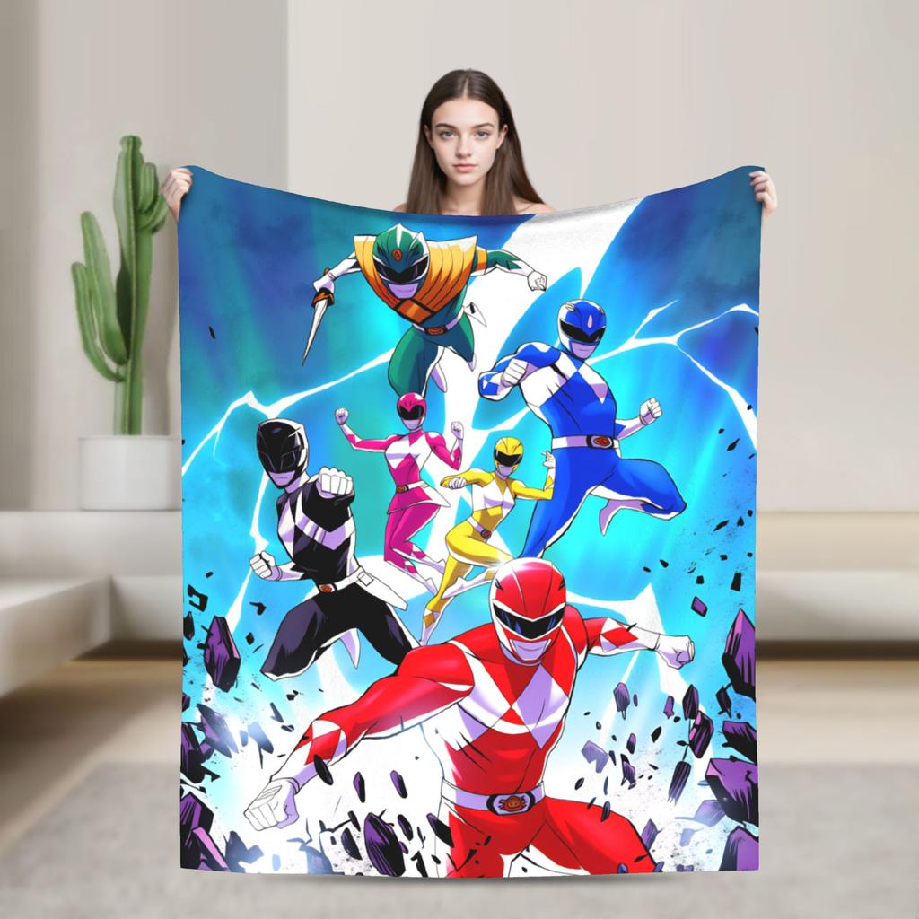 M-Mighty Morphin Super Warm Blankets  Cartoon P-Power Rangers Picnic Plush Bedding Throws Novelty Flannel Bedspread Sofa Bed