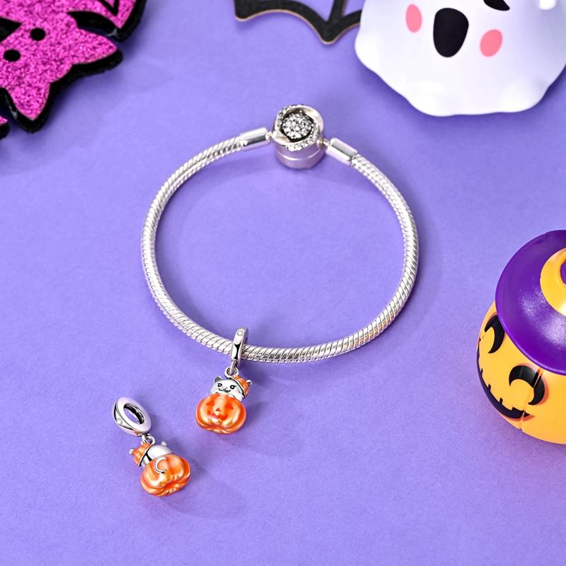 Halloween Party Series Copper Cute Pumpkin Cat Pendant Beads Fit Charms Bracelet For Jewelry Making Women Gifts