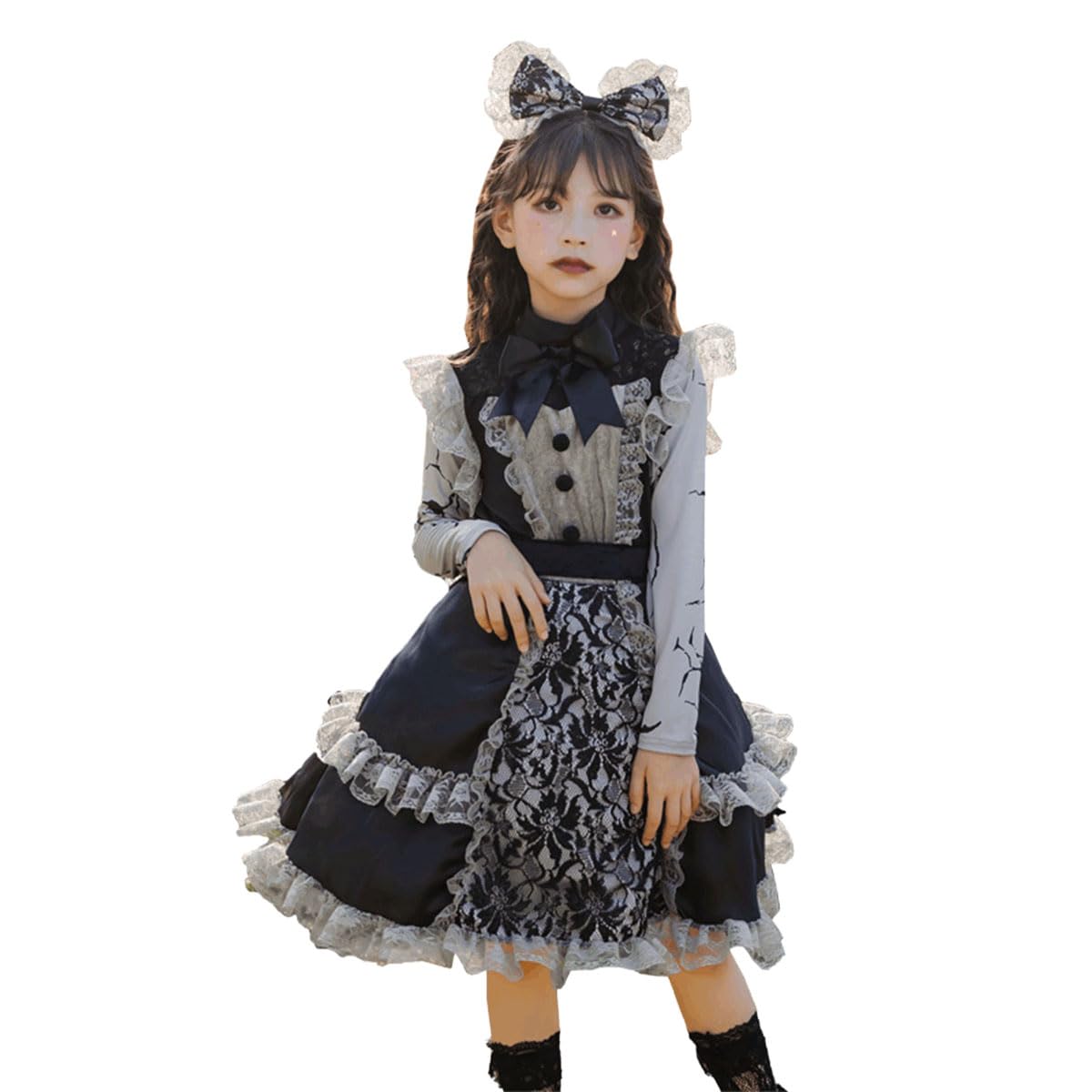 [monoii] Детский костюм горничной, Косплей на Хэллоуин, Костюм горничной, Детский костюм зомби, Костюм официантки