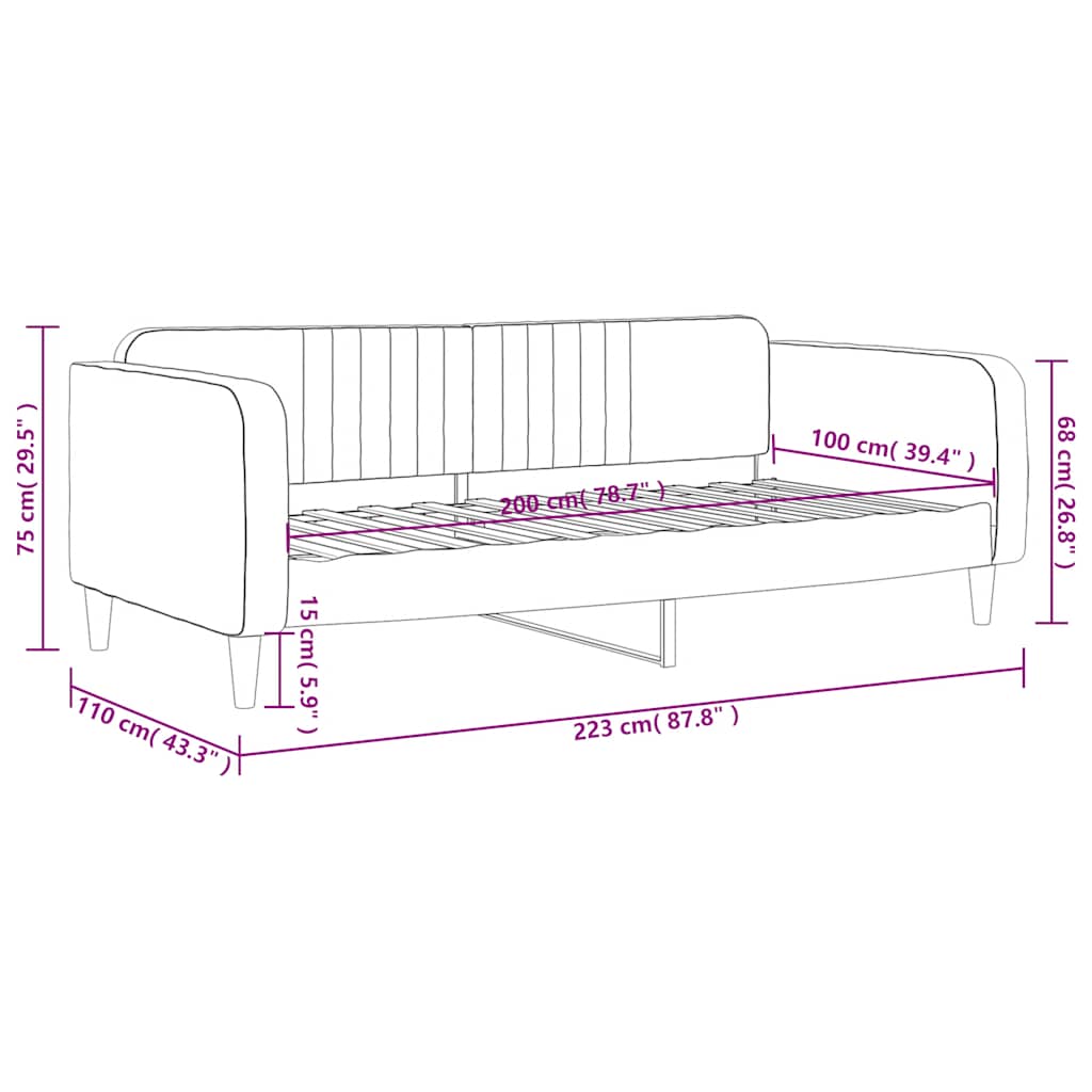 Vidaxl Sofa with Sleeping Function, Yellow, 100X200 Cm, Upholstered In Velvet