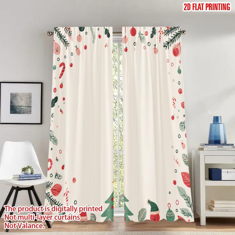 

Set Of 2 Flat Printing Merry Christmas Party Curtains Santa Hat Tree Candy Digital Printed Polyester Drapes Holiday Curtain W100*H70(CM)-Rod Pocket&1PCS