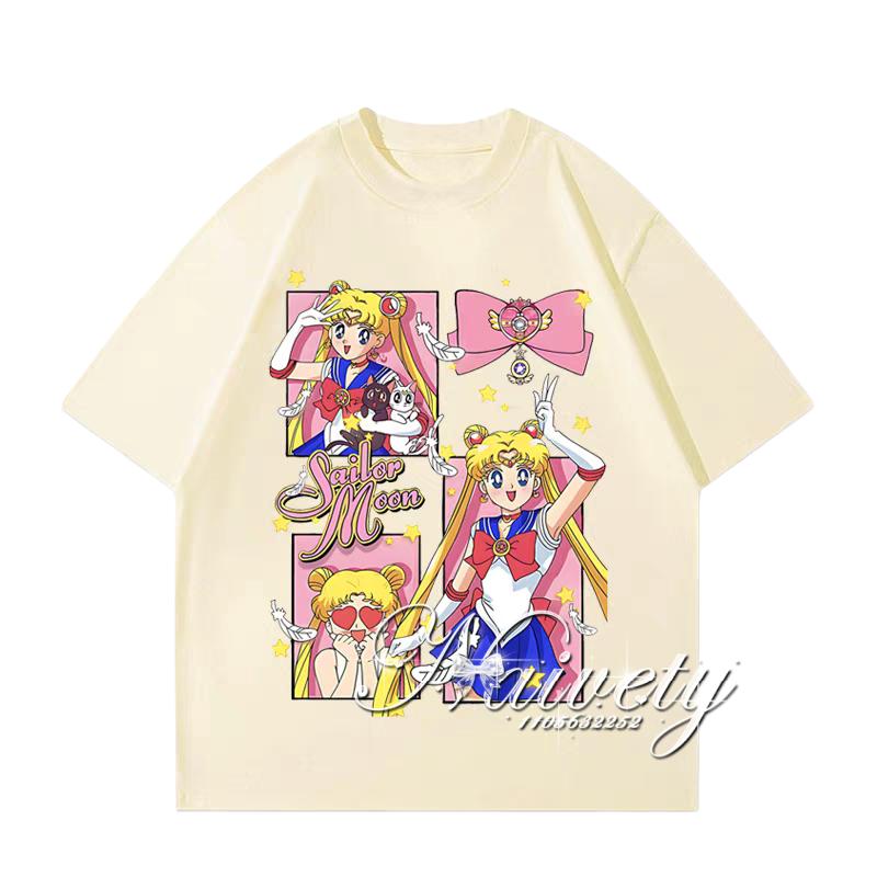 2026 Summer Sailor Moon Collage Print Cotton Tshirt Kids Adults Plus Size Sportswear Cute Anime Unisexga Graphic Oversized Tee