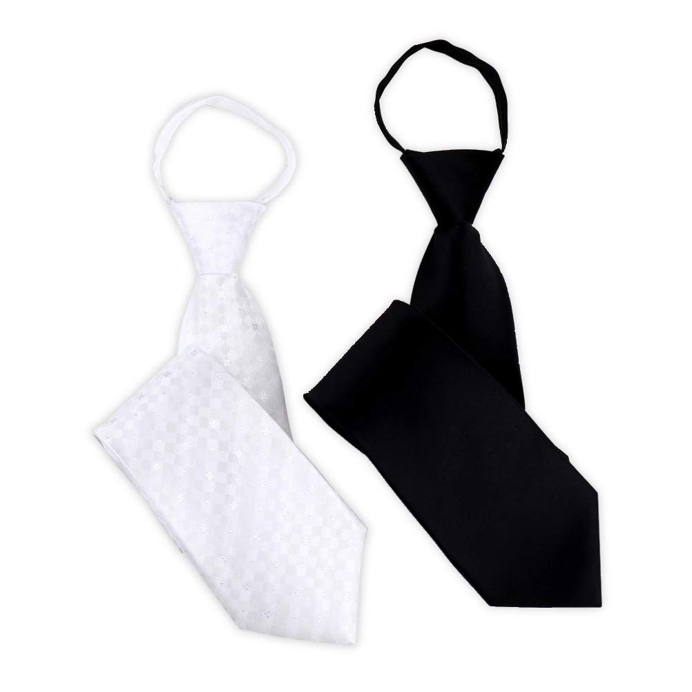 

[Cufflinks Mania] Easy to put on and take off, great value 2-pack of black and white ties, small pattern & solid black, zipper tie, for funerals,