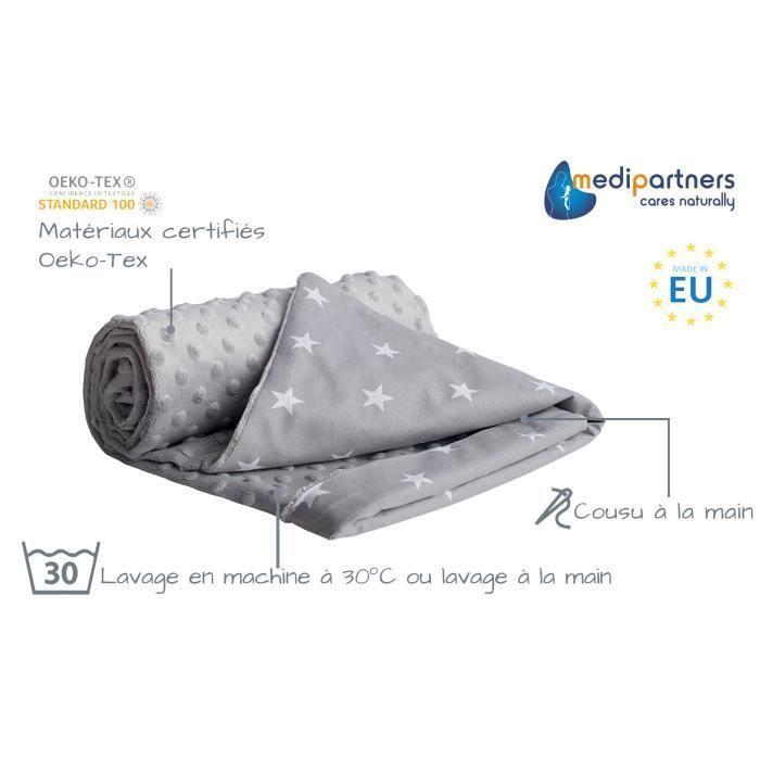 Medi Partners Couverture Bébés 100% Coton 75x100cm à Double Face pour Poussette (Étoiles Blanches et Minky Gris)