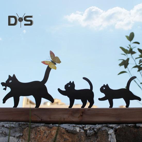 Zahradní cedule s kočkami, kovové sochy s černými siluetami koček, odpuzující ptáky, venkovní dekorace, cedule s kočkami pro matky a děti, dekorace na dvůr a trávník.