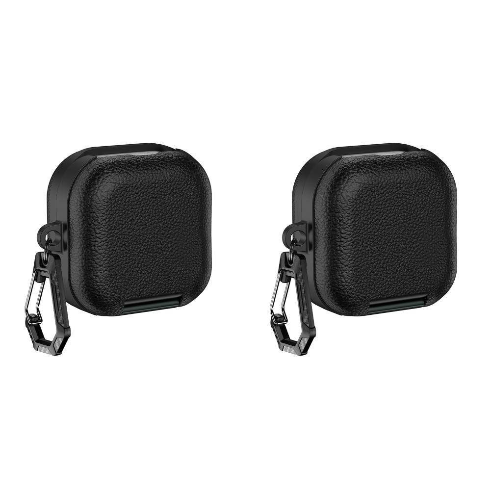 2Pcs PU Leather Protective Case for Galaxy Buds4/4Pro Full Protection Skin Shell Shockproof Anti‑Drop Earbuds Cover W/ Carabiner