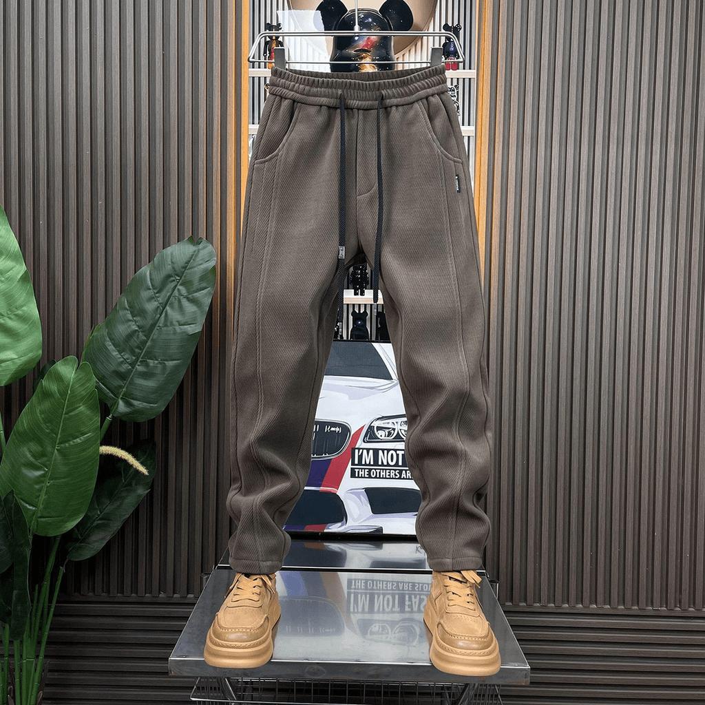 Autumn and Winter New Trendy Men's Pants Popular Handsome Warm Versatile Pants Fleece Thickened Thin Pants Casual Pants