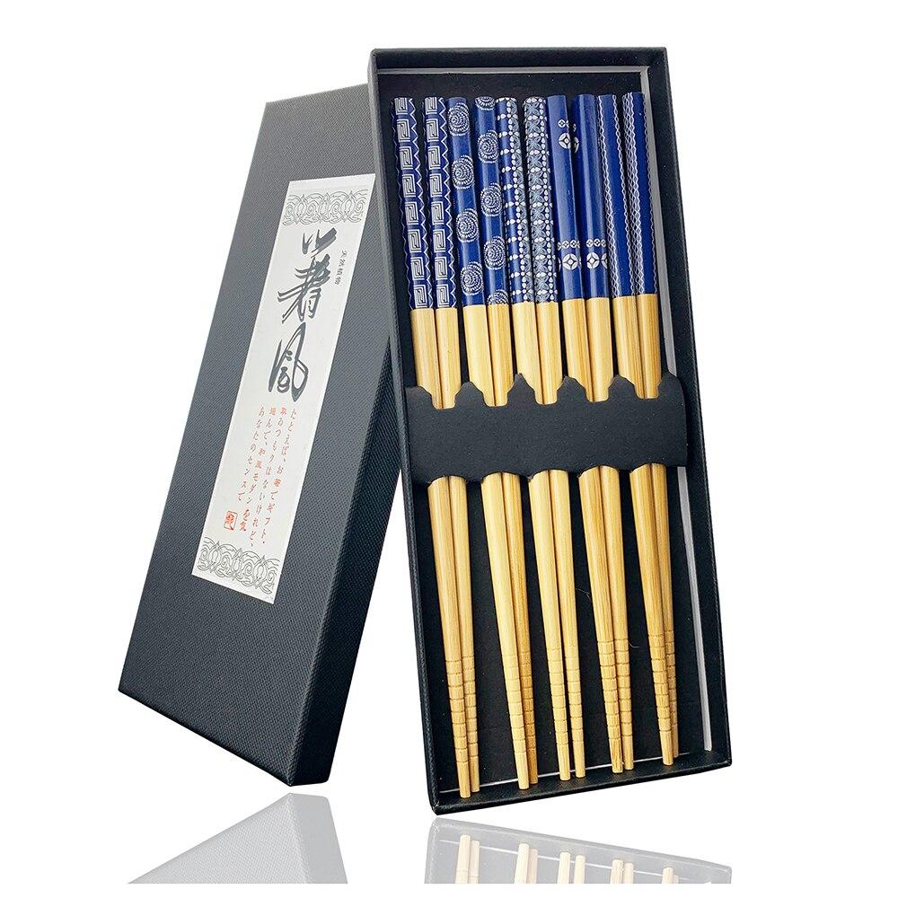 10 párů opakovaně použitelných čínských klasických dřevěných hůlek Tradiční vintage ručně vyráběné přírodní květinové bambusové hůlky Sushi nástroje