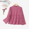 ZANZEA Womens Casual O-neck 3/4 Sleeve Crochet Patchwork Loose Blouse