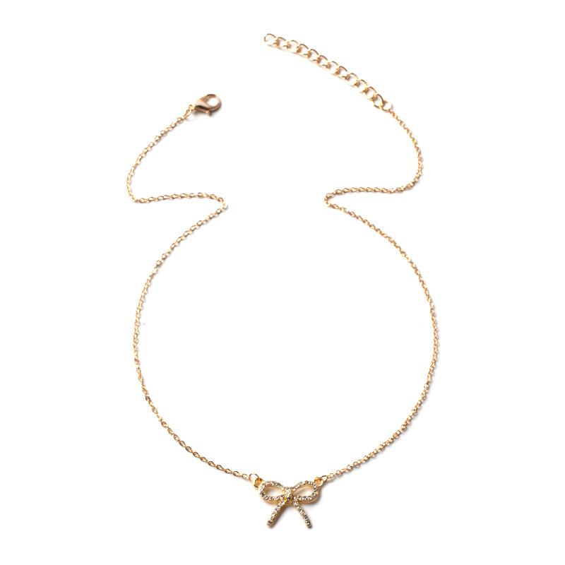 Bow Necklace European and American Jewelry Simple Fashion Pendant Women's Alloy Diamond Neck Chain Sweater Chain