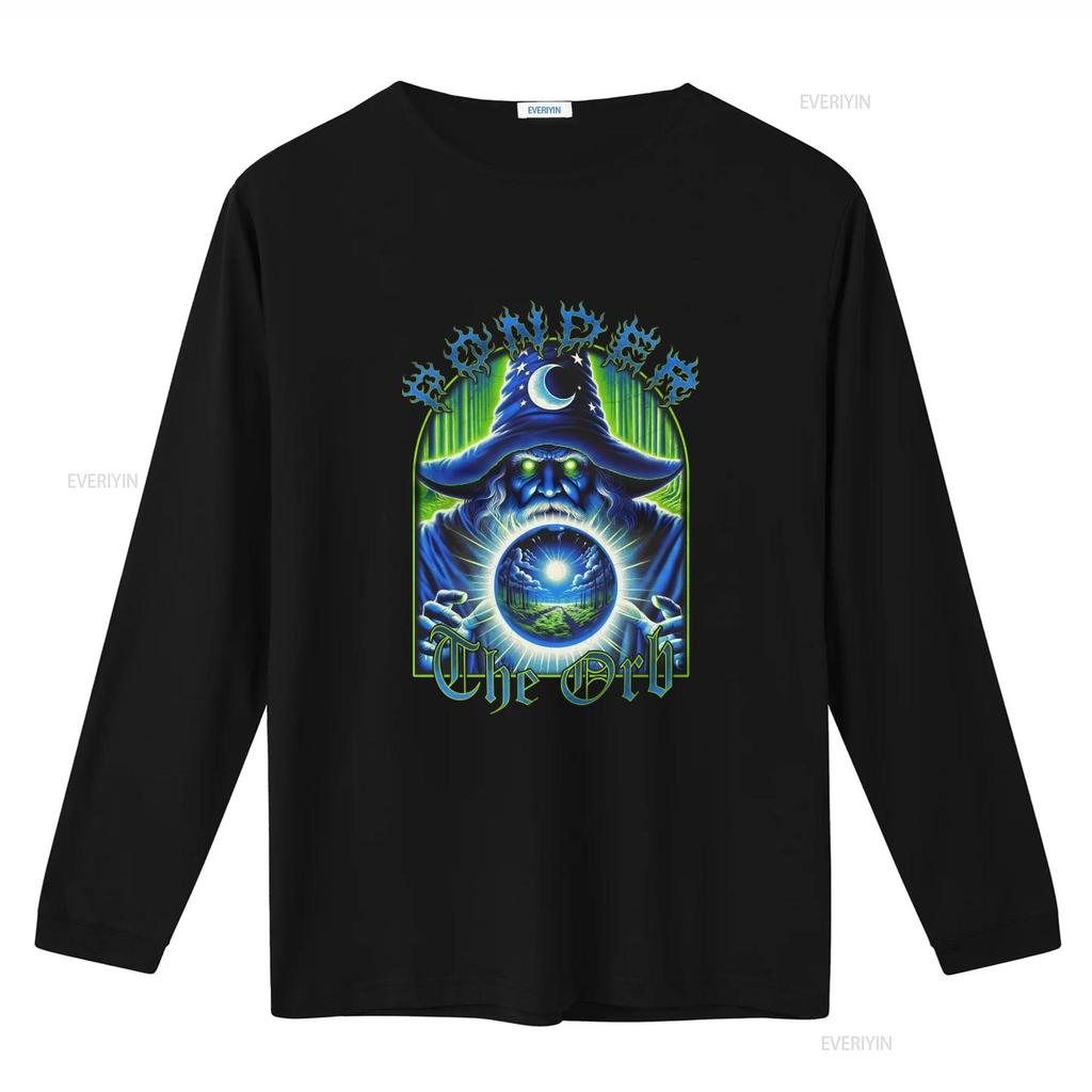 Vintage 80er Jahre Stil Zauberer Blau Ästhetik T-Shirt Extra Großer Druck mit Denke über die Kugel Design vintage Gewaschen Stilvoll homme