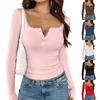Casual Women's V-Neck Lace Trim Long Sleeve Slim Fit Blouse with Buttons Color
