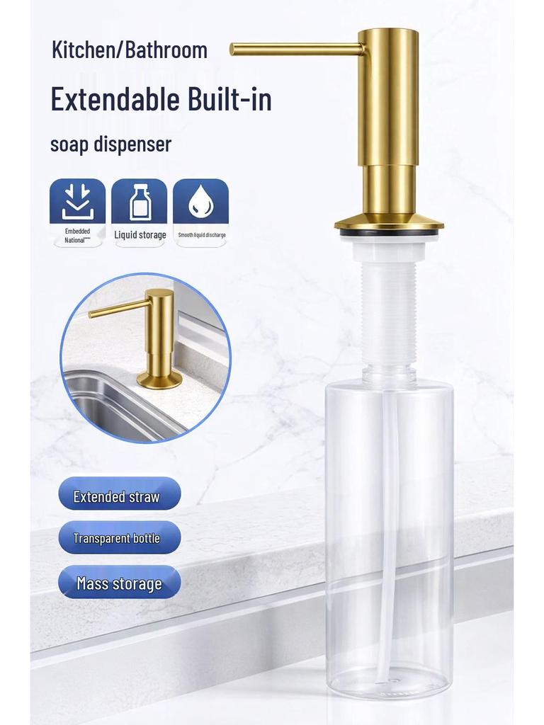 Gebürsteter Champagner-Gold-Messing Druckknopf-Spülbecken-Seifenspender, 500ml Arbeitsplatten-Handdesinfektionsmittel für die Küche.