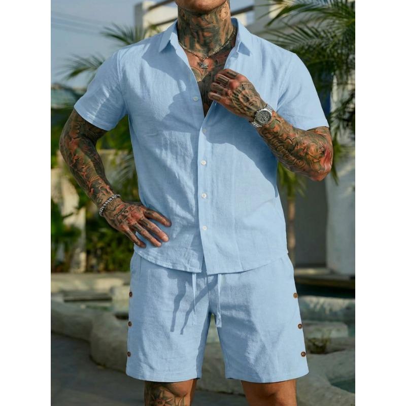 Men Casual Summer Short Sleeve Shirt And Shorts Beach Vacation Set