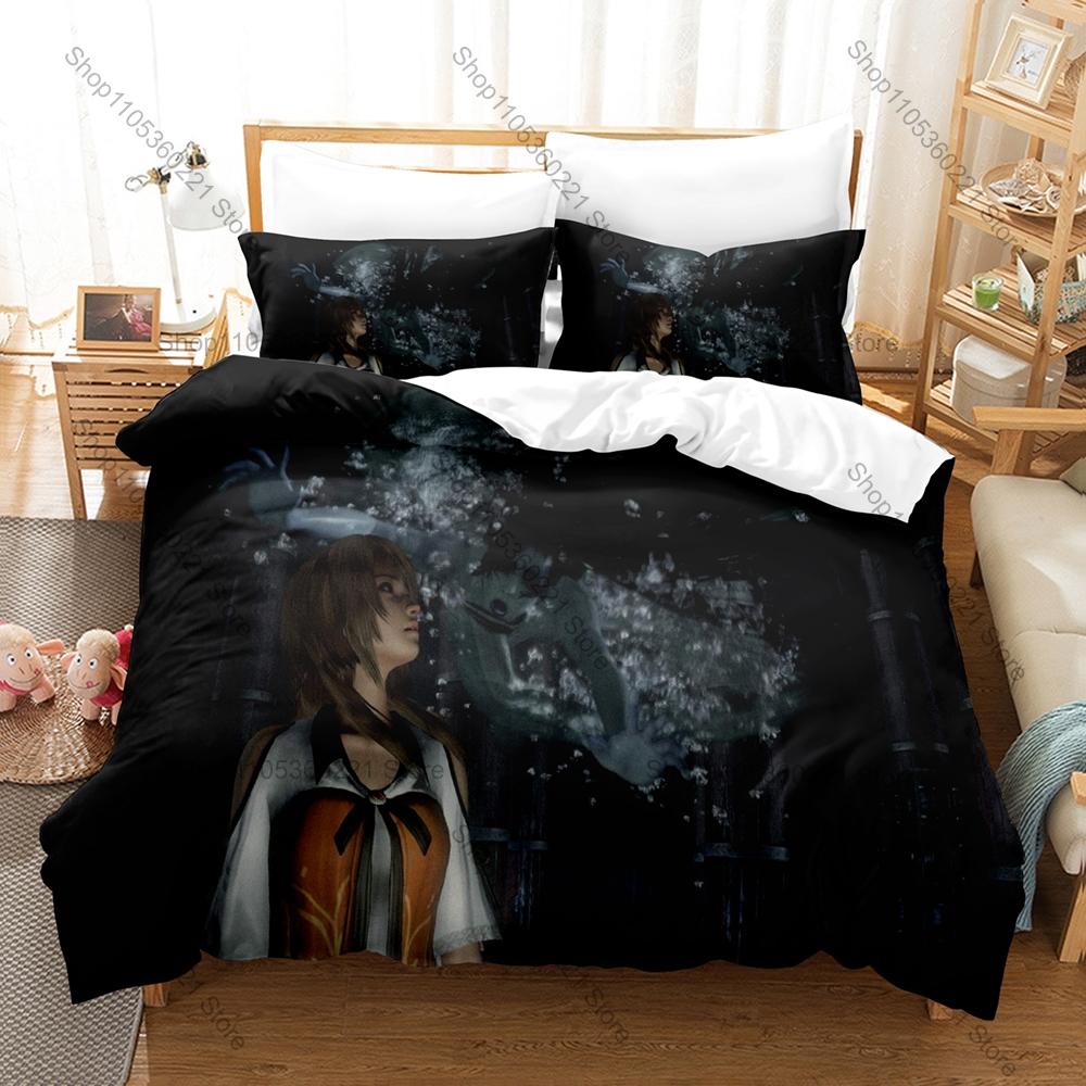 Cool FATAL FRAME Project Zero Camera Obscura Wisteria Ghost HD Print Bedding Set Duvet Cover + 2 Pillowcases Horror Game Room De