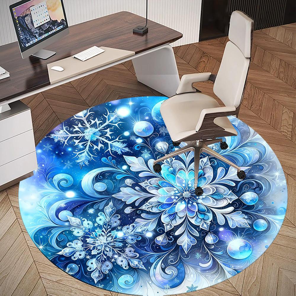 1pc Winter Snowflake Round Chair mat office Area Rug - Non-Slip, Floor Mat for Office, Bedroom, Ideal home decor gift c0112002