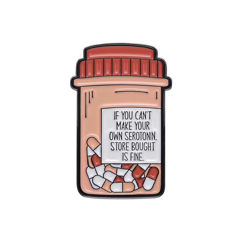Cartoon Medicine Bottle Alloy Brooch: European & American Style Enamel Badge for Clothes & Bags