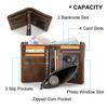 Men Genuine Leather Bifold Short Wallet RFID Blocking Zipper Coin Pocket