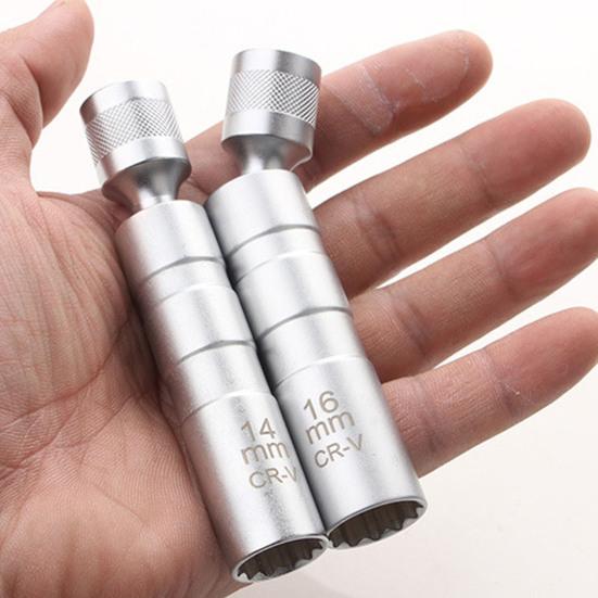 Spark Plug Socket Wrench Ultra-thin Labor-saving Good Hardness 12-Point 14mm/16mm Magnetic Spark Plug Removal Tool Swivel Extension Car