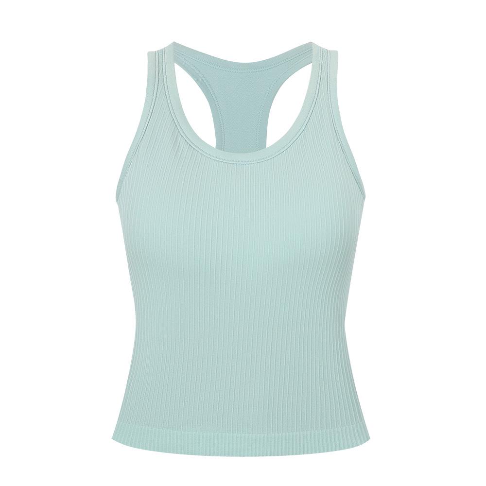 LU Women's American-Style Ribbed Yoga Tank Top with Bra Pads - New Summer Collection