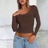 Ladies' Casual Fashion Color U-neck Long Sleeved Base Shirt T-shirt Comfortable Top