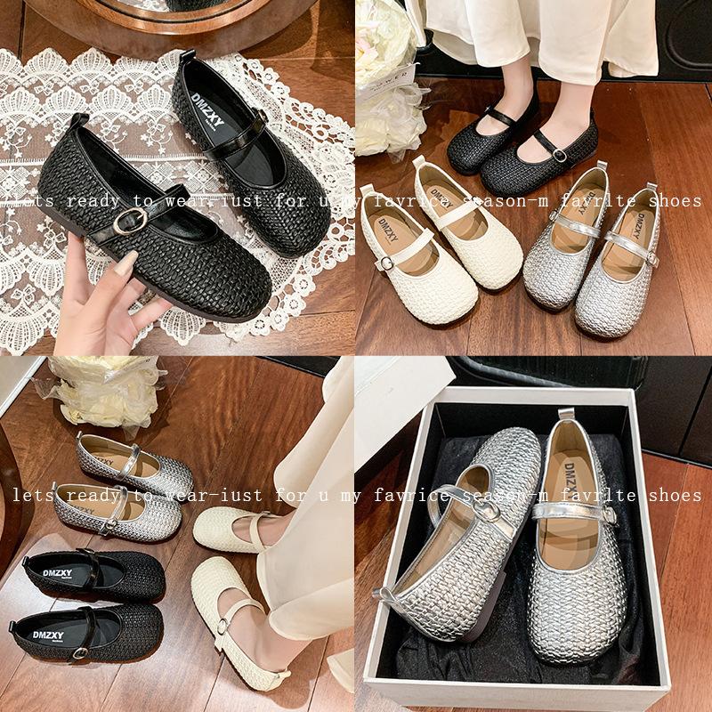 2025 summer new versatile woven Mary Jane shoes women's shoes wear one-word buckle with soft sole small fragrant wind light mouth single shoes