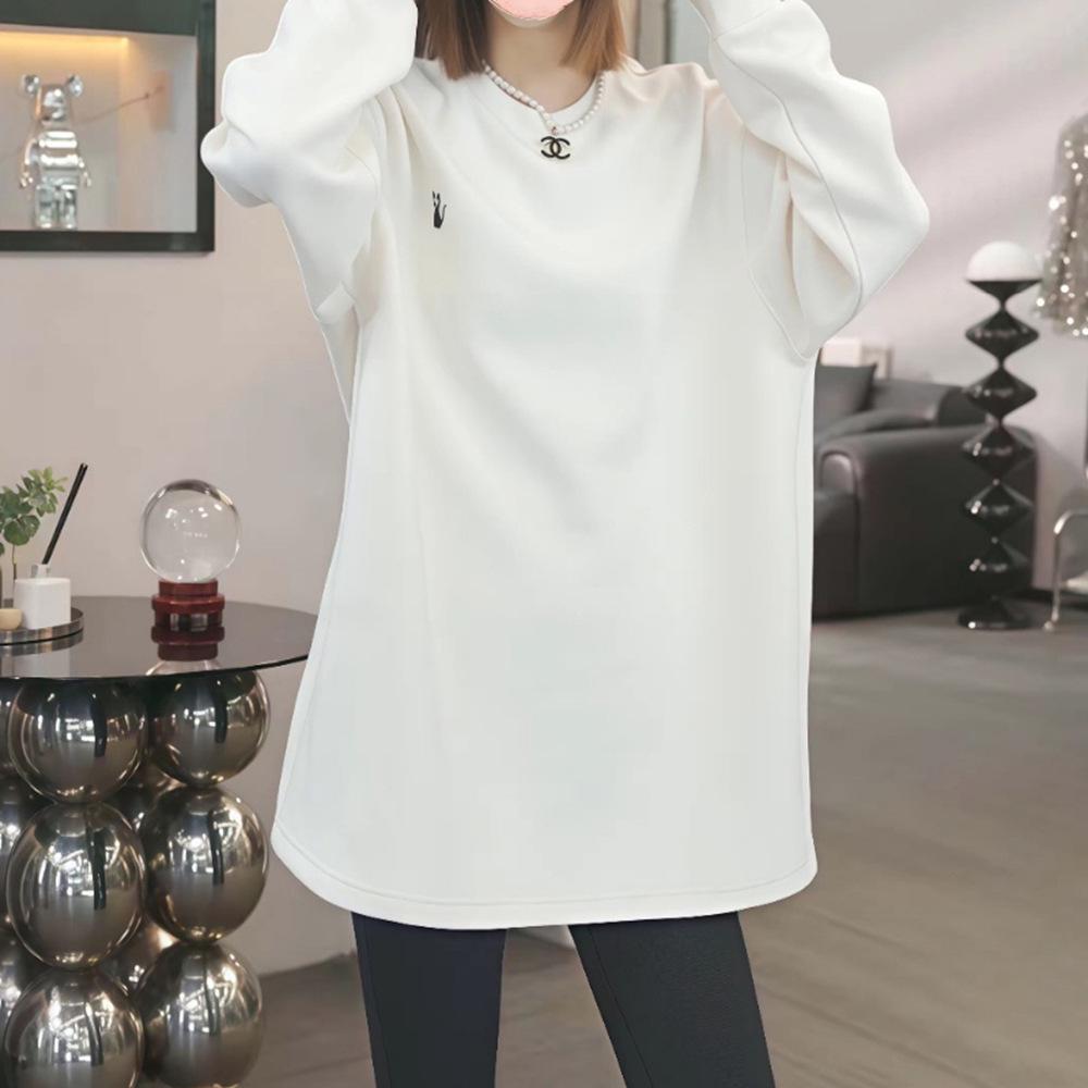Plus Size Mid-Length Double-Sided Velvet Long-Sleeve T-shirt for Women - Korean Style, Slimming Base Layer for Autumn/Winter