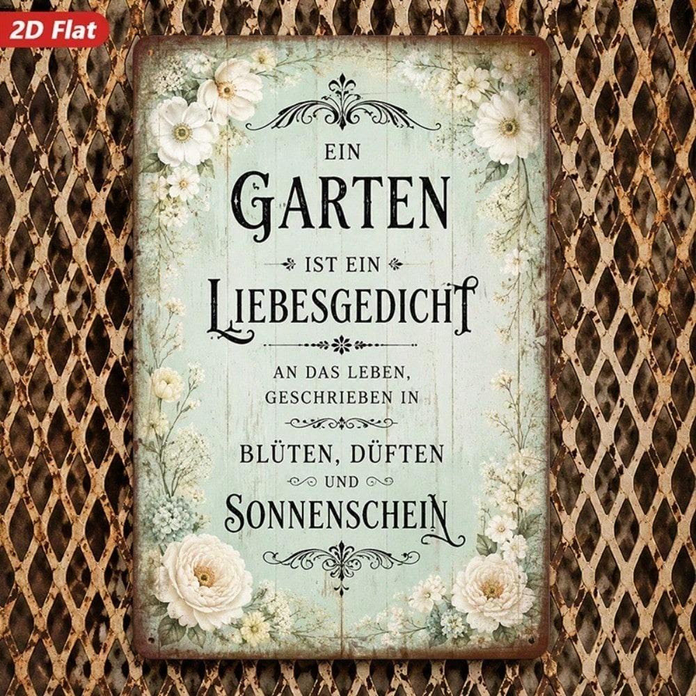 Vintage German Floral Metal Sign, 2D Flat Windproof Wall Art, Romantic Home Decor