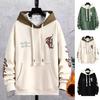 Winter Men Hoodie with Hood Drawstring Letter Printing Color-blocked Hip Hop Style Oversized Thickened Warmth Rentention Outerwear